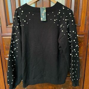 NWT Blooming Jelly Black Faux Pearl Embellished Pullover Sweater  Sz. L